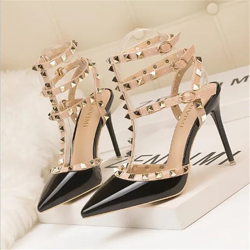 Rivet High Heels Luxury Designer Women Shoes Ladies Pumps Sexy Spring Summer 2020 Fashion Sandals Office Dress White Black Shoes